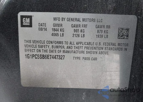 2014 Chevrolet Cruze 1Lt Auto z USA, uszkodzony, nr VIN 1G1PC5SB6E7447327